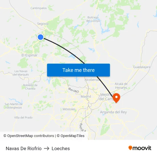 Navas De Riofrío to Loeches map