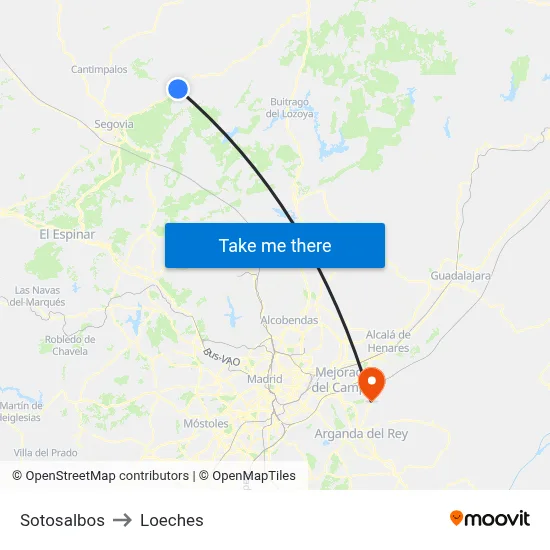 Sotosalbos to Loeches map
