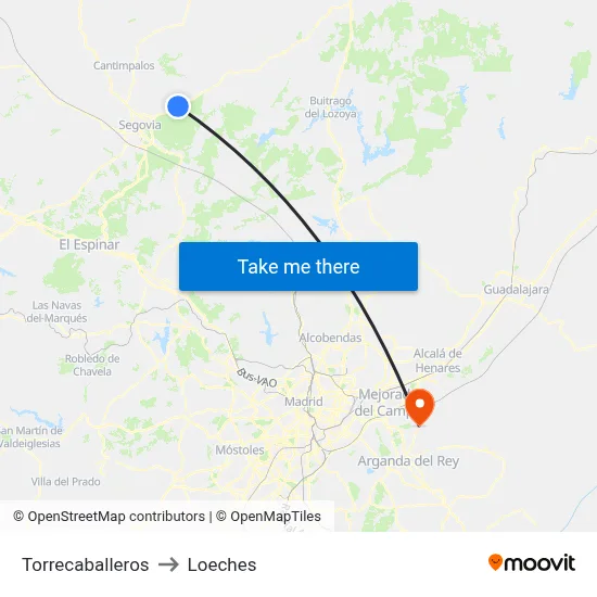 Torrecaballeros to Loeches map