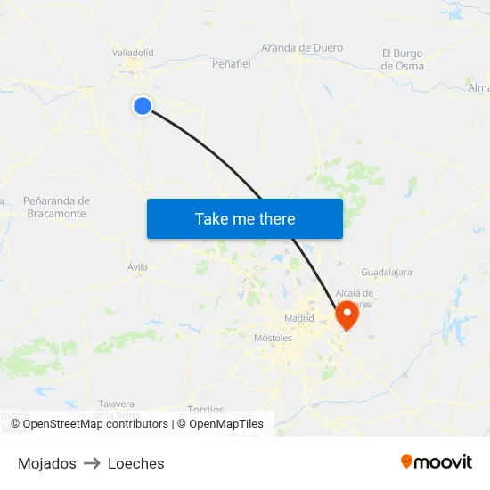 Mojados to Loeches map