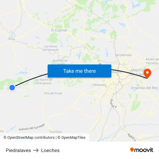 Piedralaves to Loeches map
