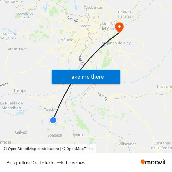Burguillos De Toledo to Loeches map