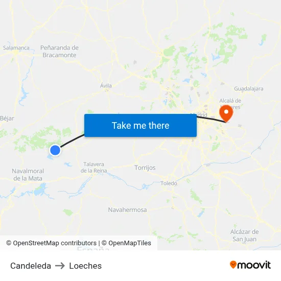 Candeleda to Loeches map