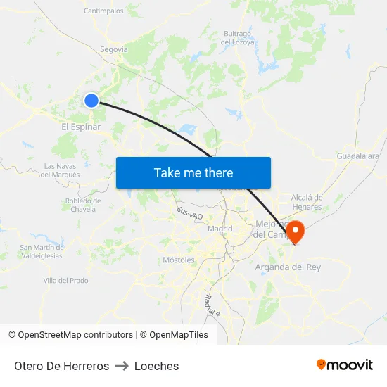 Otero De Herreros to Loeches map