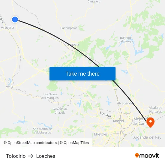 Tolocirio to Loeches map