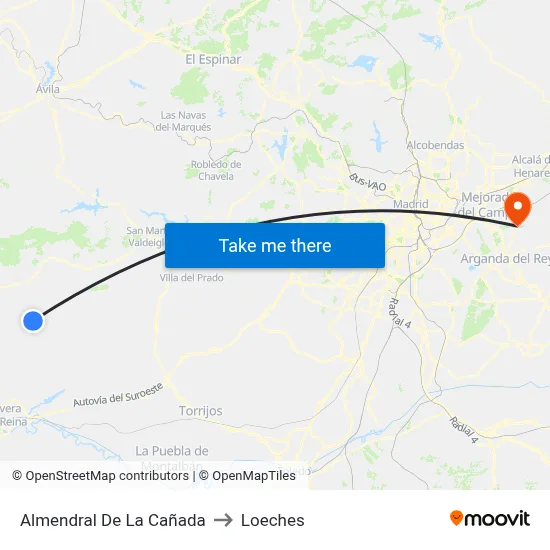 Almendral De La Cañada to Loeches map