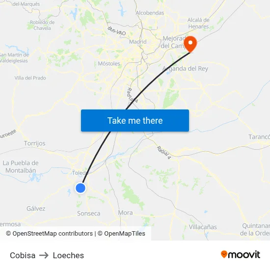 Cobisa to Loeches map