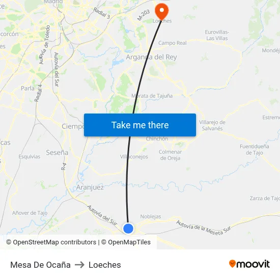 Mesa De Ocaña to Loeches map