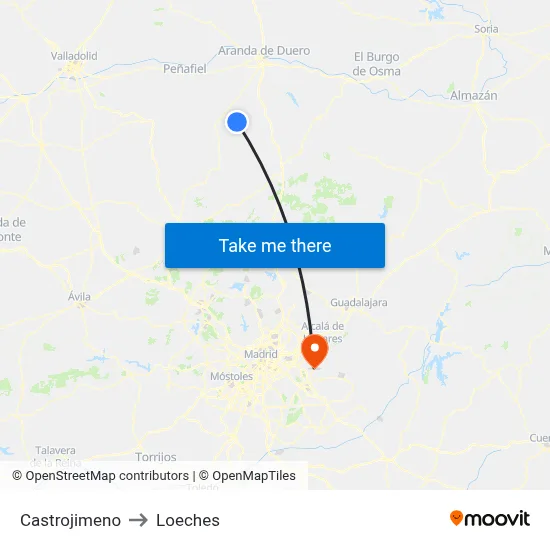 Castrojimeno to Loeches map