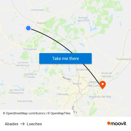 Abades to Loeches map