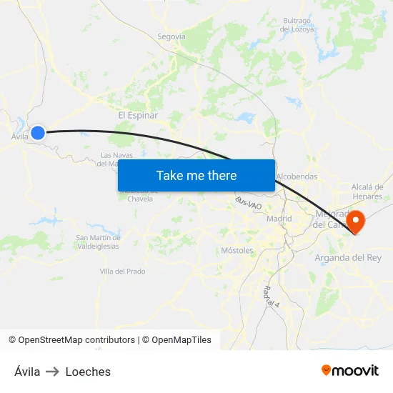 Ávila to Loeches map