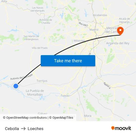 Cebolla to Loeches map