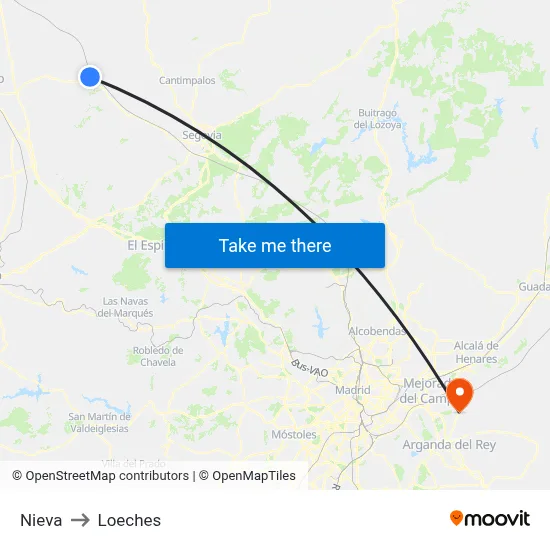 Nieva to Loeches map