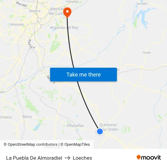La Puebla De Almoradiel to Loeches map