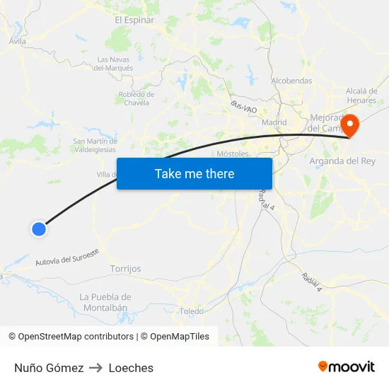 Nuño Gómez to Loeches map