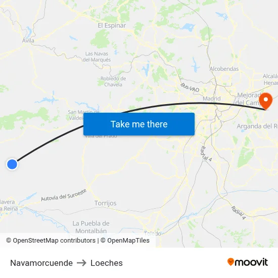 Navamorcuende to Loeches map