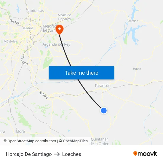 Horcajo De Santiago to Loeches map