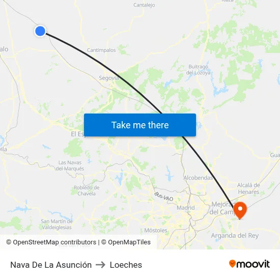 Nava De La Asunción to Loeches map