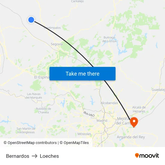 Bernardos to Loeches map