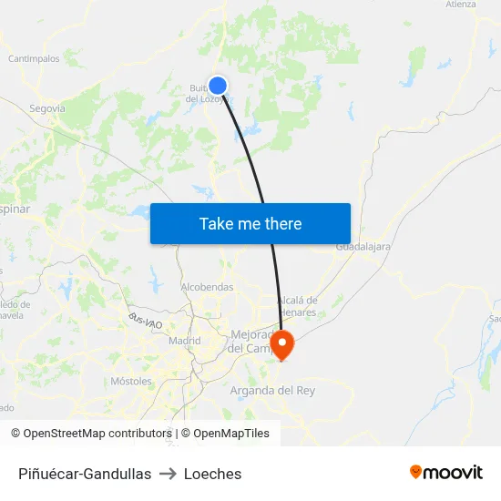 Piñuécar-Gandullas to Loeches map