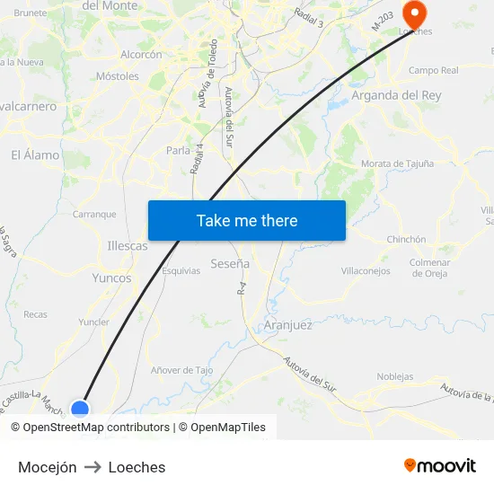 Mocejón to Loeches map