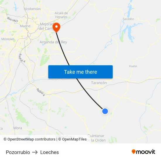 Pozorrubio to Loeches map