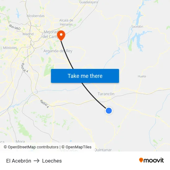 El Acebrón to Loeches map