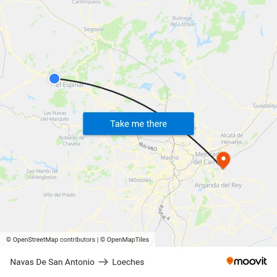 Navas De San Antonio to Loeches map