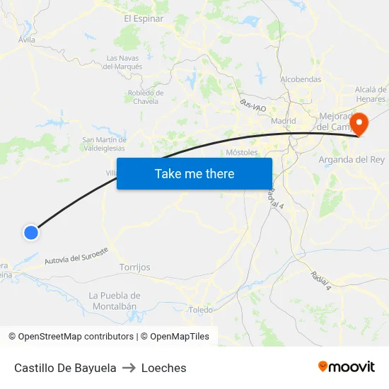 Castillo De Bayuela to Loeches map