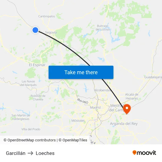 Garcillán to Loeches map