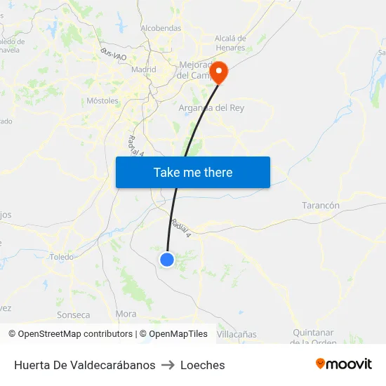 Huerta De Valdecarábanos to Loeches map