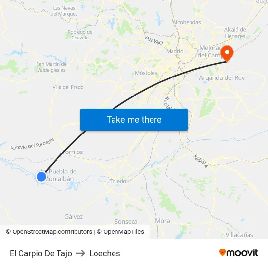 El Carpio De Tajo to Loeches map