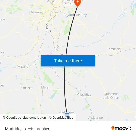 Madridejos to Loeches map