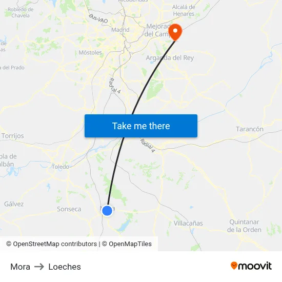 Mora to Loeches map