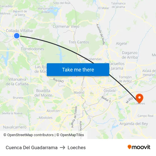 Cuenca Del Guadarrama to Loeches map