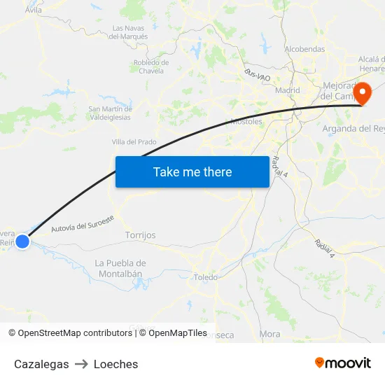 Cazalegas to Loeches map