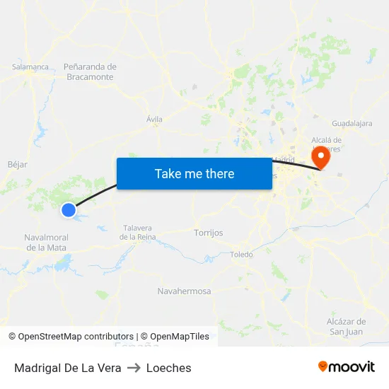 Madrigal De La Vera to Loeches map