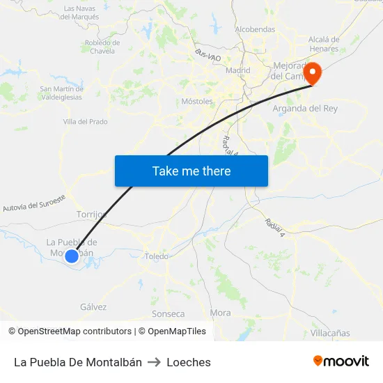 La Puebla De Montalbán to Loeches map