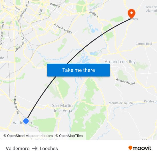 Valdemoro to Loeches map