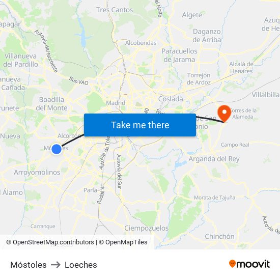 Móstoles to Loeches map