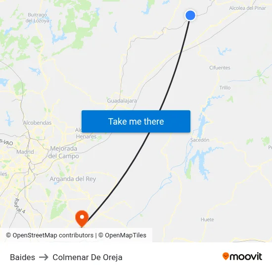 Baides to Colmenar De Oreja map