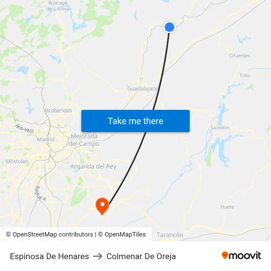 Espinosa De Henares to Colmenar De Oreja map