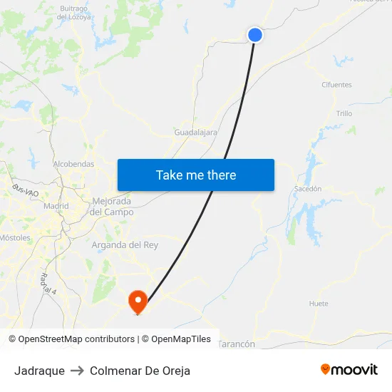 Jadraque to Colmenar De Oreja map