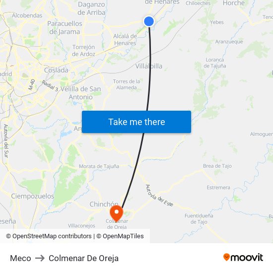 Meco to Colmenar De Oreja map