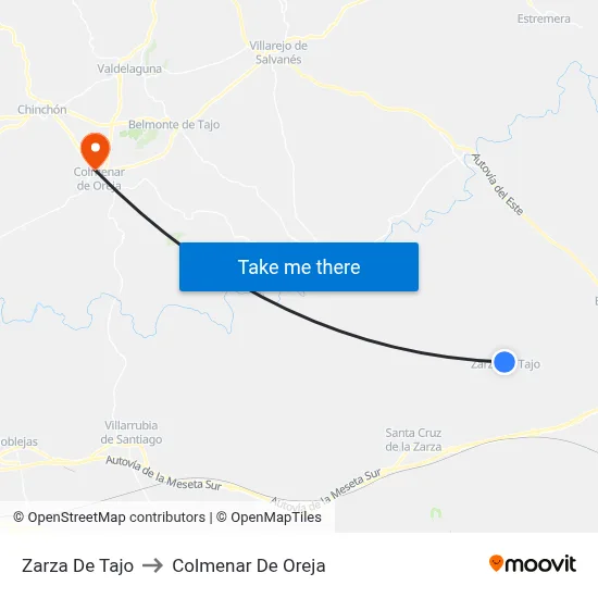 Zarza De Tajo to Colmenar De Oreja map