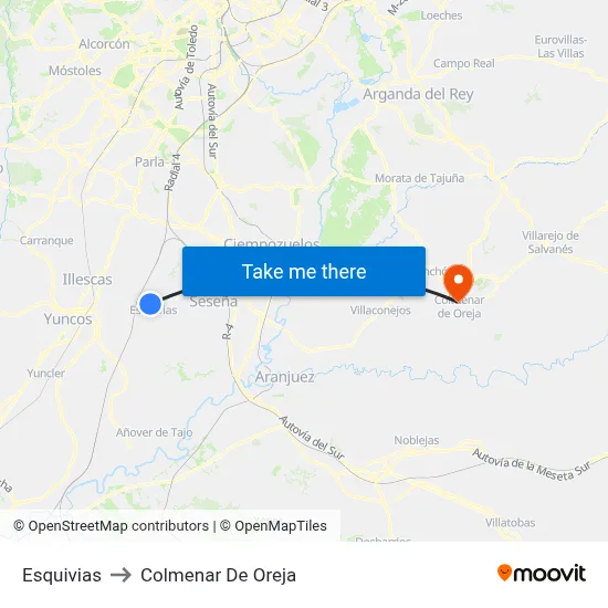 Esquivias to Colmenar De Oreja map