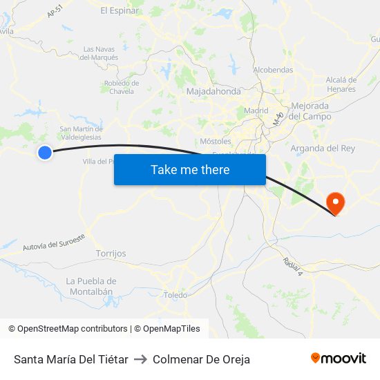Santa María Del Tiétar to Colmenar De Oreja map