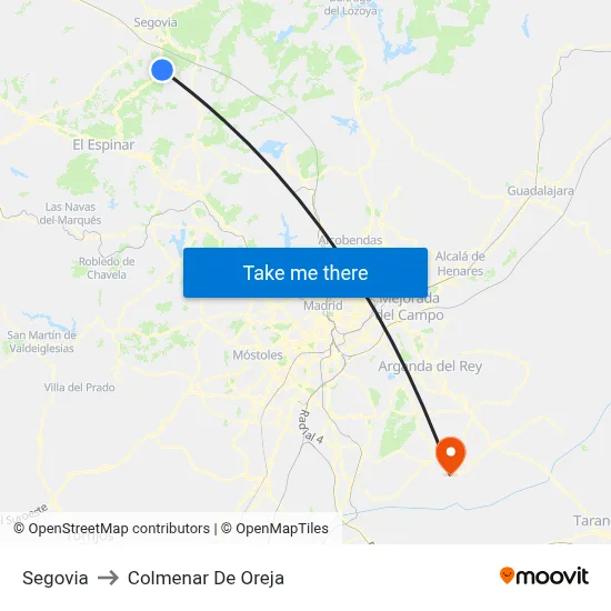 Segovia to Colmenar De Oreja map