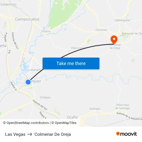 Las Vegas to Colmenar De Oreja map