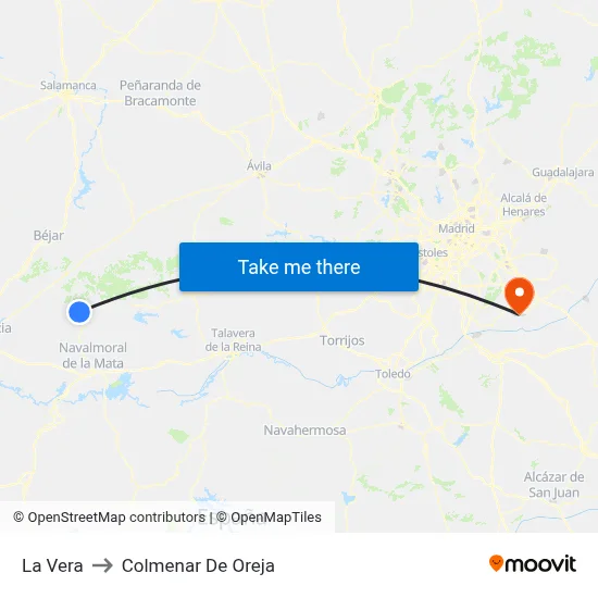 La Vera to Colmenar De Oreja map